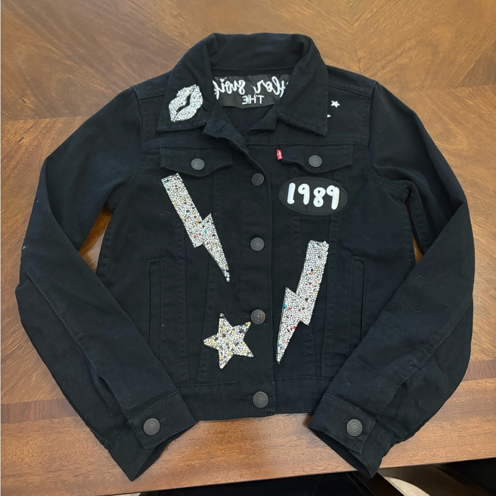 Handmade Taylor Swift Eras Tour Levi’s Black Trucker Jacket Sequins Big Girl M/L